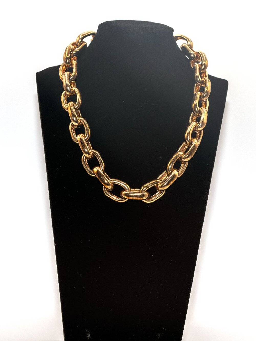 VINTAGE CHUNKY GOLD TONE STATEMENT NECKLACE, MARINER LINKS 16" 90'S